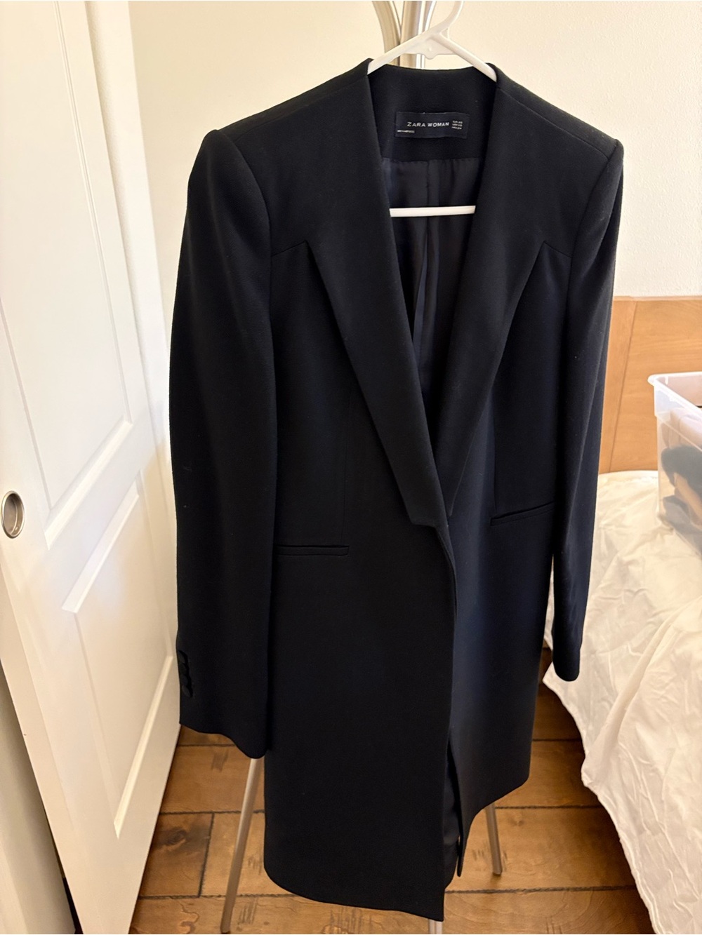Zara Black Tailored Longline Trench Coat
